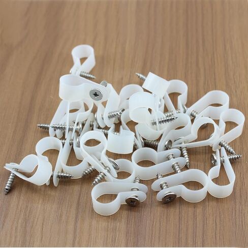 60 PCS 1/4 بوصة R-Type Clamp Clamp P-Style Mounting Clip مع مسامير لإدارة الأسلاك ، مقطع كابل نايلون أبيض in Kuwait