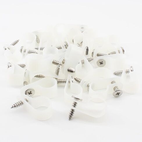 60 PCS 1/4 بوصة R-Type Clamp Clamp P-Style Mounting Clip مع مسامير لإدارة الأسلاك ، مقطع كابل نايلون أبيض in Kuwait