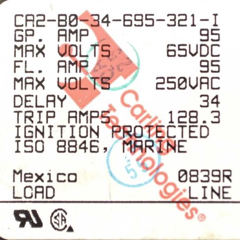 Carling Boat Toggle Breaker Switch CA2-80-34-695-321-I | 95A 65VDC in Saudi Arabia