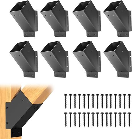 8 PCS Bergola Brackets ، Bracket 45 Degree Angle ، 4x4 (acction 3.6‘'x3.6 ‘') Brackets ، مجموعة العريشة لشرفة المراقبة ، شرفة سطح السفينة ، مجموعة الدعم Trellis (Black). in Kuwait