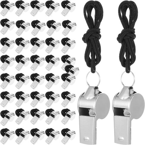 100 PCS صافرة الفولاذ المقاوم للصدأ مع الحبل ، صفارات رياضية للبالغين ، صافرة صاخبة صافرة للمعلمين والمدربين والشرطة والحكام in Kuwait