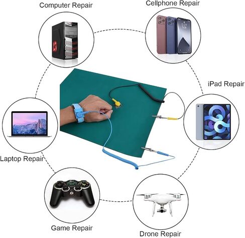 MEETOOT Temperature Resistant Anti Static Desk Mat Rubber Soldering Mat Grounding Wire Workbench Assembly Line Repair Mat for Circuit Boards Phone PC Tablet PC Repair Grounding Mat in Saudi Arabia