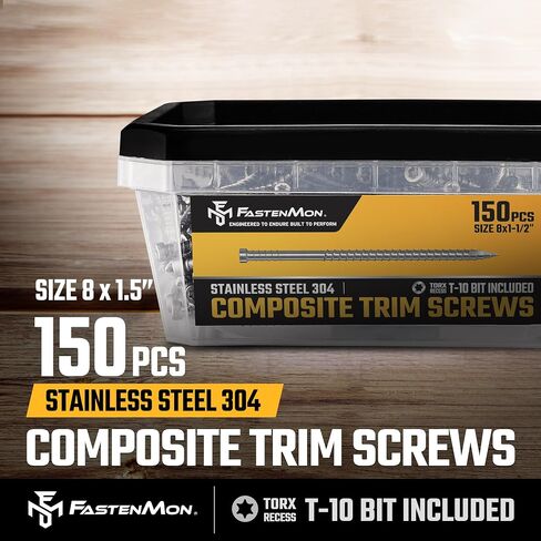 Composite Trim Screws, #8 x 2-1/2" Stainless Steel 304, 150pcs, Hidden Fastener for PVC & Wood, Outdoor Deck, & Exterior, Rust-Resistant, T-10 Star Drive, 1.1lbs in Saudi Arabia