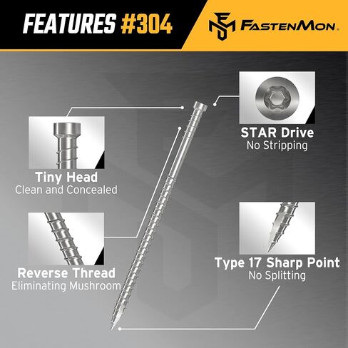Composite Trim Screws, #8 x 2-1/2" Stainless Steel 304, 150pcs, Hidden Fastener for PVC & Wood, Outdoor Deck, & Exterior, Rust-Resistant, T-10 Star Drive, 1.1lbs in Saudi Arabia