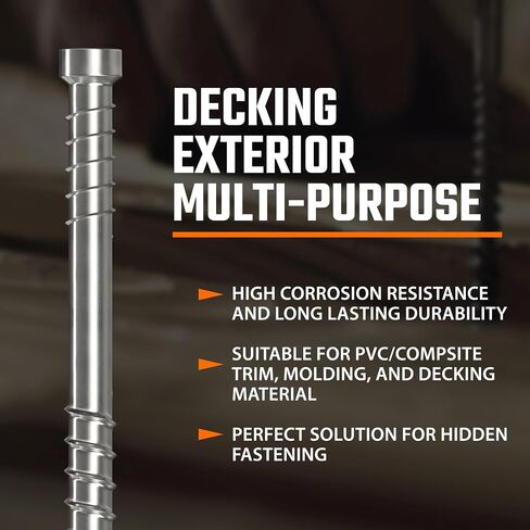 Composite Trim Screws, #8 x 2-1/2" Stainless Steel 304, 150pcs, Hidden Fastener for PVC & Wood, Outdoor Deck, & Exterior, Rust-Resistant, T-10 Star Drive, 1.1lbs in Saudi Arabia