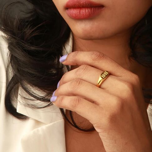6mm 14K Gold Plated 1111 Angel Number Signet Rings for Women,Hypoallergenic Titanium Statement Ring,Sync with the Universe Spiritual Statement Band in Kuwait