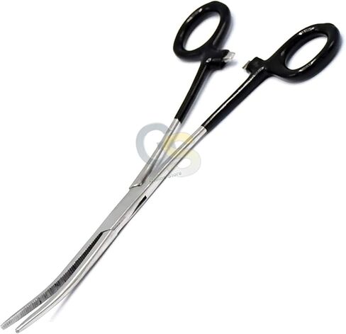 G.S Heavy Duty Black PVC Grip Handle German Grade Stainless Hemostat Forceps Curved Serrated 8" in Saudi Arabia