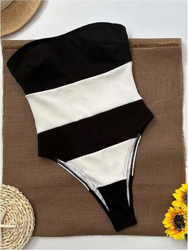 Wdirara Women's One Piece Block Block Swimsuit Swimsuit عالي القطع بدلة السباحة in Kuwait