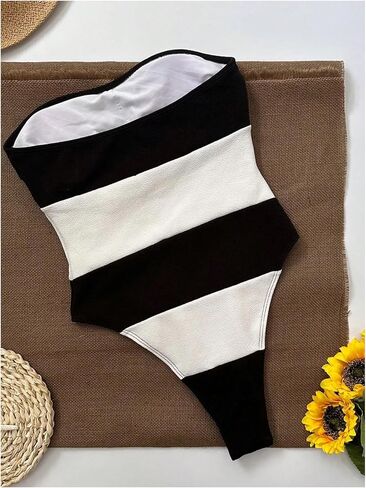 Wdirara Women's One Piece Block Block Swimsuit Swimsuit عالي القطع بدلة السباحة in Kuwait
