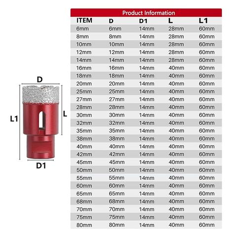 فتحة فتحة ثقب Brazed Hole M14 Brith Core Prill for Angle Grinder Drilling 6-80mm Diamond Hole Saw 4pcs (Color: 4pcs set 6-12mm) in Kuwait