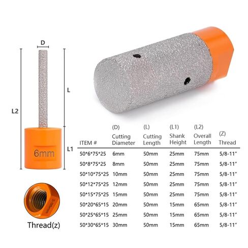 بتة إصبع الماس بتة طحن بتنسيق ثقب الطحن DIA 6-30 مم مع خيط 5/8-11 لـ Tile Stone Confertop 1PCS (اللون: 50 × 30 × 65 × 15) in Kuwait