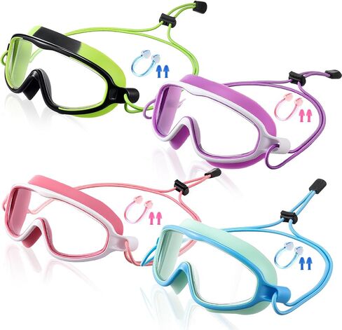 4 PCS Kids Swim Anti Fog Goggles Quick اضبط لا توجد نظارات رؤية عريضة تسرب مع مقاطع الأذن مقاطع الأنف in Kuwait