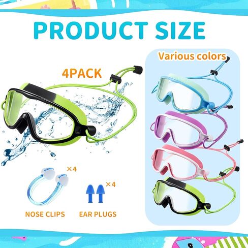 4 PCS Kids Swim Anti Fog Goggles Quick اضبط لا توجد نظارات رؤية عريضة تسرب مع مقاطع الأذن مقاطع الأنف in Kuwait