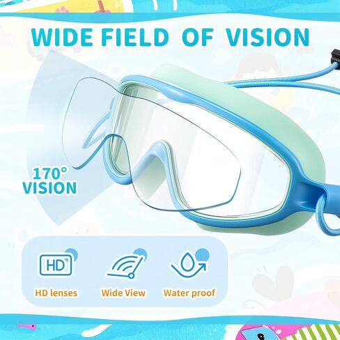 4 PCS Kids Swim Anti Fog Goggles Quick اضبط لا توجد نظارات رؤية عريضة تسرب مع مقاطع الأذن مقاطع الأنف in Kuwait