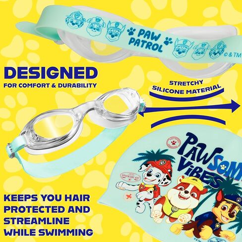 Paw Patrol Kids Swim Goggles and Swim Cap Set Anti-Fog UV Protection in Saudi Arabia