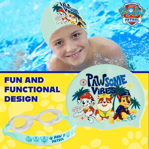 Paw Patrol Kids Swim Goggles and Swim Cap Set Anti-Fog UV Protection in Saudi Arabia