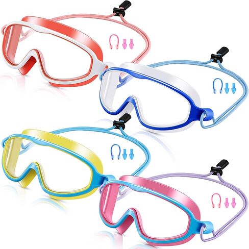 4 PCS Kids Swim Anti Fog Goggles Quick اضبط لا توجد نظارات رؤية عريضة تسرب مع مقاطع الأذن مقاطع الأنف in Saudi Arabia