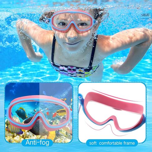 4 PCS Kids Swim Anti Fog Goggles Quick اضبط لا توجد نظارات رؤية عريضة تسرب مع مقاطع الأذن مقاطع الأنف in Saudi Arabia