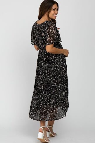 Pinkblush Light Floral Plateed Sleeve Shift Shiffon Midi Dress in Kuwait