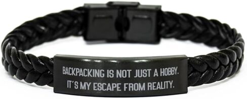 Backpacking is not Just a Hobby.. Braided Leather Bracelet, Backpacking Present From Friends, Fancy Engraved Bracelet For Friends in Saudi Arabia