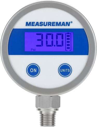 مقياس الضغط الرقمي لاقتصاد MeasureMan 2.5 "LCD الأزرق الإضاءة ، 0-200 PSI جميع حالة الفولاذ المقاوم للصدأ 1/4" اتصال NPT 1 ٪ دقة in Kuwait