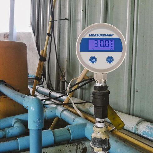مقياس الضغط الرقمي لاقتصاد MeasureMan 2.5 "LCD الأزرق الإضاءة ، 0-200 PSI جميع حالة الفولاذ المقاوم للصدأ 1/4" اتصال NPT 1 ٪ دقة in Kuwait