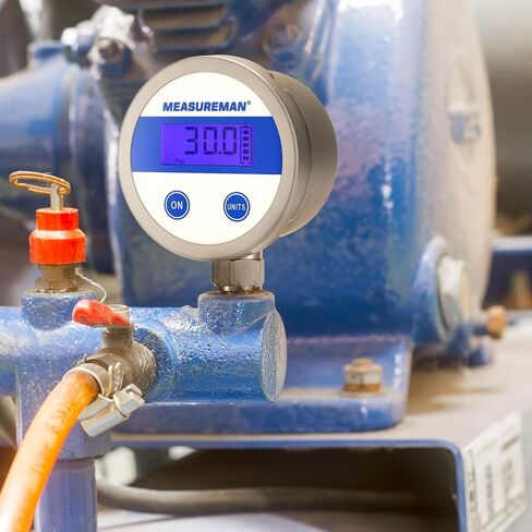 مقياس الضغط الرقمي لاقتصاد MeasureMan 2.5 "LCD الأزرق الإضاءة ، 0-200 PSI جميع حالة الفولاذ المقاوم للصدأ 1/4" اتصال NPT 1 ٪ دقة in Kuwait