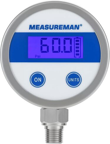 مقياس الضغط الرقمي لاقتصاد MeasureMan 2.5 "LCD الأزرق الإضاءة ، 0-200 PSI جميع حالة الفولاذ المقاوم للصدأ 1/4" اتصال NPT 1 ٪ دقة in Kuwait