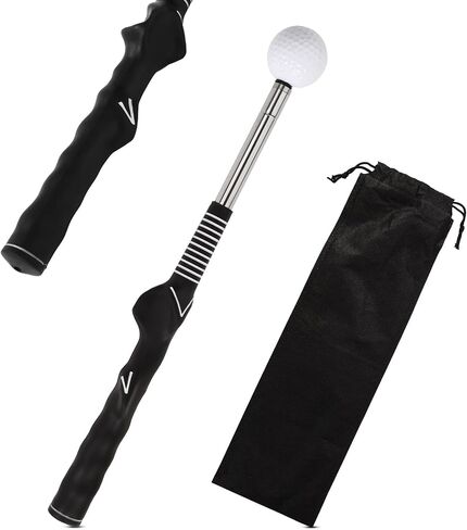 Retractable Golf Swing Training Aid, Portable Golf Grip Click Stick Trainer with Storage Bag Ideal Accessories for Indoor Practice Warm-Up Tempo Chipping Hitting Training(Black) in Saudi Arabia