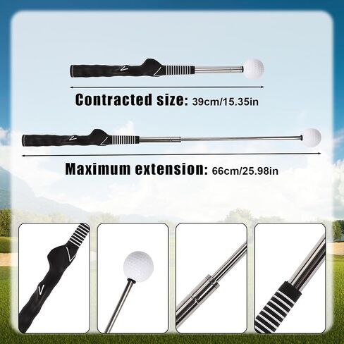 Retractable Golf Swing Training Aid, Portable Golf Grip Click Stick Trainer with Storage Bag Ideal Accessories for Indoor Practice Warm-Up Tempo Chipping Hitting Training(Black) in Saudi Arabia