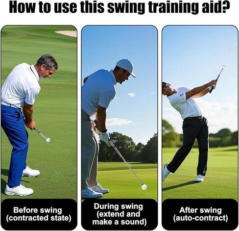 Retractable Golf Swing Training Aid, Portable Golf Grip Click Stick Trainer with Storage Bag Ideal Accessories for Indoor Practice Warm-Up Tempo Chipping Hitting Training(Black) in Saudi Arabia