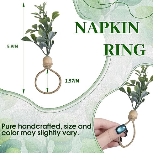 MAOANME Napkin Rings Set of 12, Rustic Eucalyptus Napkin Holder Rings with Wood Bead, Farmhouse Green Leaf Napkin Ring Bulk, Boho Napkin Ring for Wedding, Table Decor in Saudi Arabia