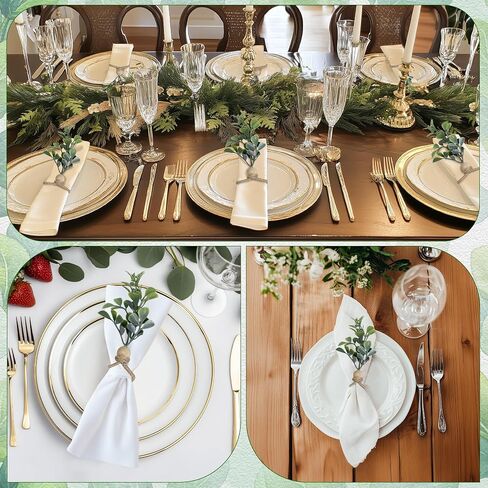 MAOANME Napkin Rings Set of 12, Rustic Eucalyptus Napkin Holder Rings with Wood Bead, Farmhouse Green Leaf Napkin Ring Bulk, Boho Napkin Ring for Wedding, Table Decor in Saudi Arabia