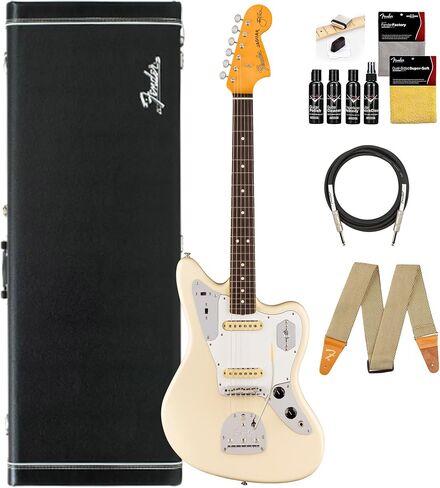 Fender Johnny Marr Jaguar - Olympic White Bundle with Tweed Case, Cable, Strap, and Guitar Cleaning Kit in Saudi Arabia