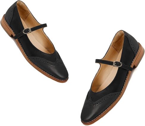 SHODENSE Women Mary Jane Flats Round Toe Ankle Strap Flat Shoes Two Tone Wingtip Oxfords Mary Jane Perforated Retro 1 Flat Heel Dress Shoes Almond Toe Patchwork Comfy Driver Flats 4-11 M US in Saudi Arabia
