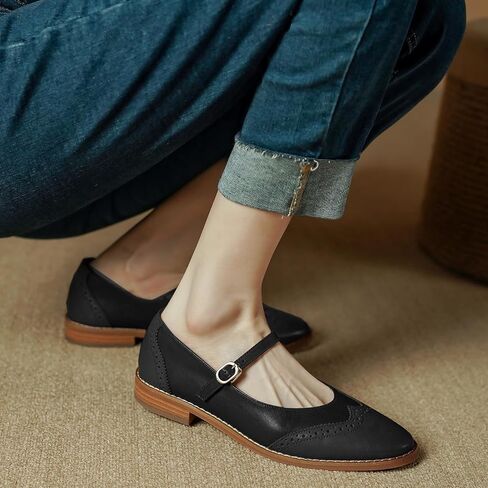 SHODENSE Women Mary Jane Flats Round Toe Ankle Strap Flat Shoes Two Tone Wingtip Oxfords Mary Jane Perforated Retro 1 Flat Heel Dress Shoes Almond Toe Patchwork Comfy Driver Flats 4-11 M US in Saudi Arabia