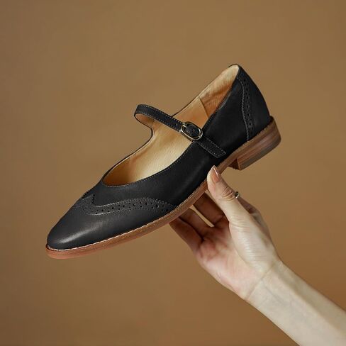 SHODENSE Women Mary Jane Flats Round Toe Ankle Strap Flat Shoes Two Tone Wingtip Oxfords Mary Jane Perforated Retro 1 Flat Heel Dress Shoes Almond Toe Patchwork Comfy Driver Flats 4-11 M US in Saudi Arabia