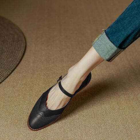 SHODENSE Women Mary Jane Flats Round Toe Ankle Strap Flat Shoes Two Tone Wingtip Oxfords Mary Jane Perforated Retro 1 Flat Heel Dress Shoes Almond Toe Patchwork Comfy Driver Flats 4-11 M US in Saudi Arabia