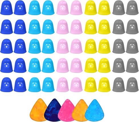 50pcs guitar silicone protector ، واقي إصبع الغيتار ، و 5 اختيارات القيثارة للأدوات الوترية ، والخياطة ، ودوران الصفحات ، وحساب الأموال ، والقيثارات ، والتطريز (5 أحجام ، متعددة الألوان) in Saudi Arabia