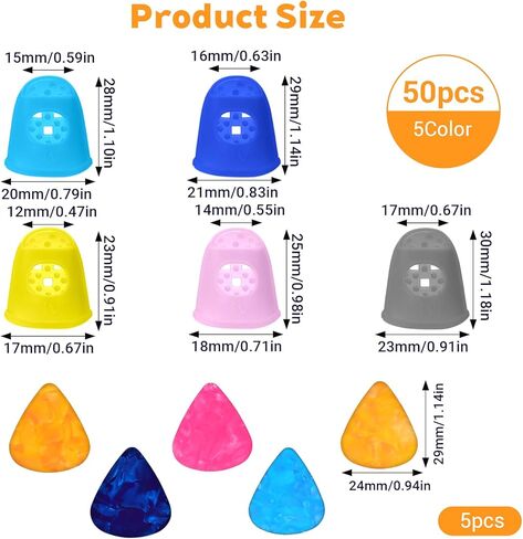 50pcs guitar silicone protector ، واقي إصبع الغيتار ، و 5 اختيارات القيثارة للأدوات الوترية ، والخياطة ، ودوران الصفحات ، وحساب الأموال ، والقيثارات ، والتطريز (5 أحجام ، متعددة الألوان) in Saudi Arabia