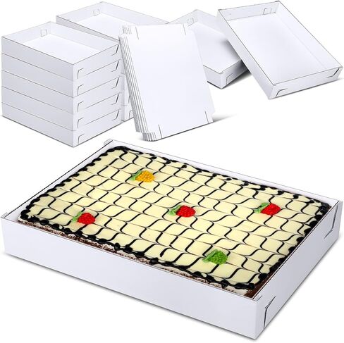 10 Pack Full Sheet Cake Boxes 26 x 18 x 4 Inch Non Window Sheet Cake Box Bottom White Corrugated Greaseproof Bakery Tray Food Container Holder for Kitchen Cupcake Dessert (Excluding lid) in Saudi Arabia
