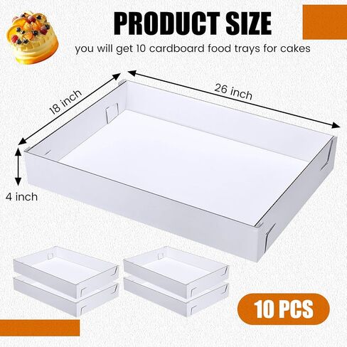 10 Pack Full Sheet Cake Boxes 26 x 18 x 4 Inch Non Window Sheet Cake Box Bottom White Corrugated Greaseproof Bakery Tray Food Container Holder for Kitchen Cupcake Dessert (Excluding lid) in Saudi Arabia