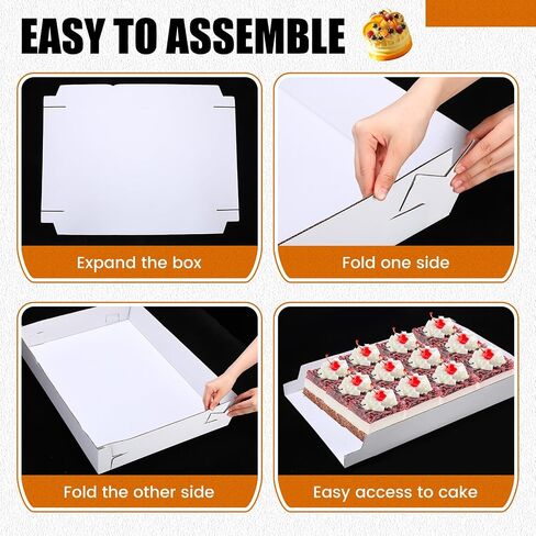 10 Pack Full Sheet Cake Boxes 26 x 18 x 4 Inch Non Window Sheet Cake Box Bottom White Corrugated Greaseproof Bakery Tray Food Container Holder for Kitchen Cupcake Dessert (Excluding lid) in Saudi Arabia