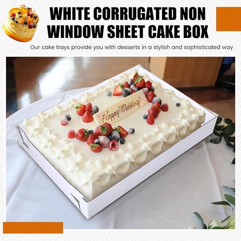 10 Pack Full Sheet Cake Boxes 26 x 18 x 4 Inch Non Window Sheet Cake Box Bottom White Corrugated Greaseproof Bakery Tray Food Container Holder for Kitchen Cupcake Dessert (Excluding lid) in Saudi Arabia