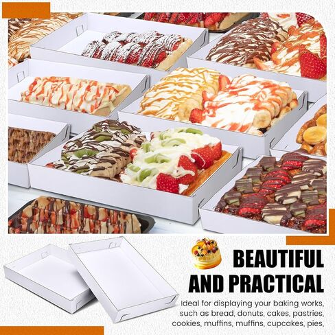 10 Pack Full Sheet Cake Boxes 26 x 18 x 4 Inch Non Window Sheet Cake Box Bottom White Corrugated Greaseproof Bakery Tray Food Container Holder for Kitchen Cupcake Dessert (Excluding lid) in Saudi Arabia