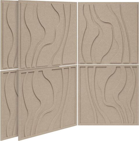 BUBOS Large Acoustic Panels, 6-Pack Soundproof Wall Panels Thickened 23.6 x 23.6 Inches, Self-adhesive Sound Absorbing Panels Decorative for Recording Studio Office Home Theater, Camel in Kuwait