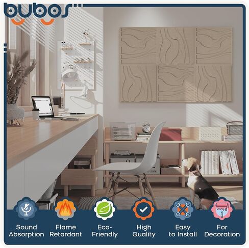 BUBOS Large Acoustic Panels, 6-Pack Soundproof Wall Panels Thickened 23.6 x 23.6 Inches, Self-adhesive Sound Absorbing Panels Decorative for Recording Studio Office Home Theater, Camel in Kuwait