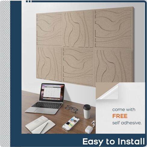 BUBOS Large Acoustic Panels, 6-Pack Soundproof Wall Panels Thickened 23.6 x 23.6 Inches, Self-adhesive Sound Absorbing Panels Decorative for Recording Studio Office Home Theater, Camel in Kuwait