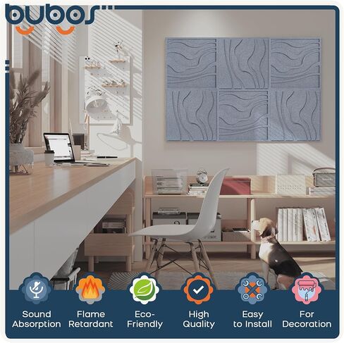BUBOS Large Acoustic Panels, 6-Pack Soundproof Wall Panels Thickened 23.6 x 23.6 Inches, Self-adhesive Sound Absorbing Panels Decorative for Recording Studio Office Home Theater, Camel in Kuwait