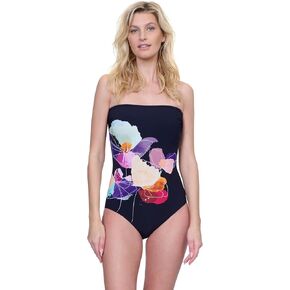 Gottex Enchanted Sun Women's Floral Multi Bandeau One Piece Swimsuit with Soft Cups and Tummy Control Adjustable Straps in Kuwait